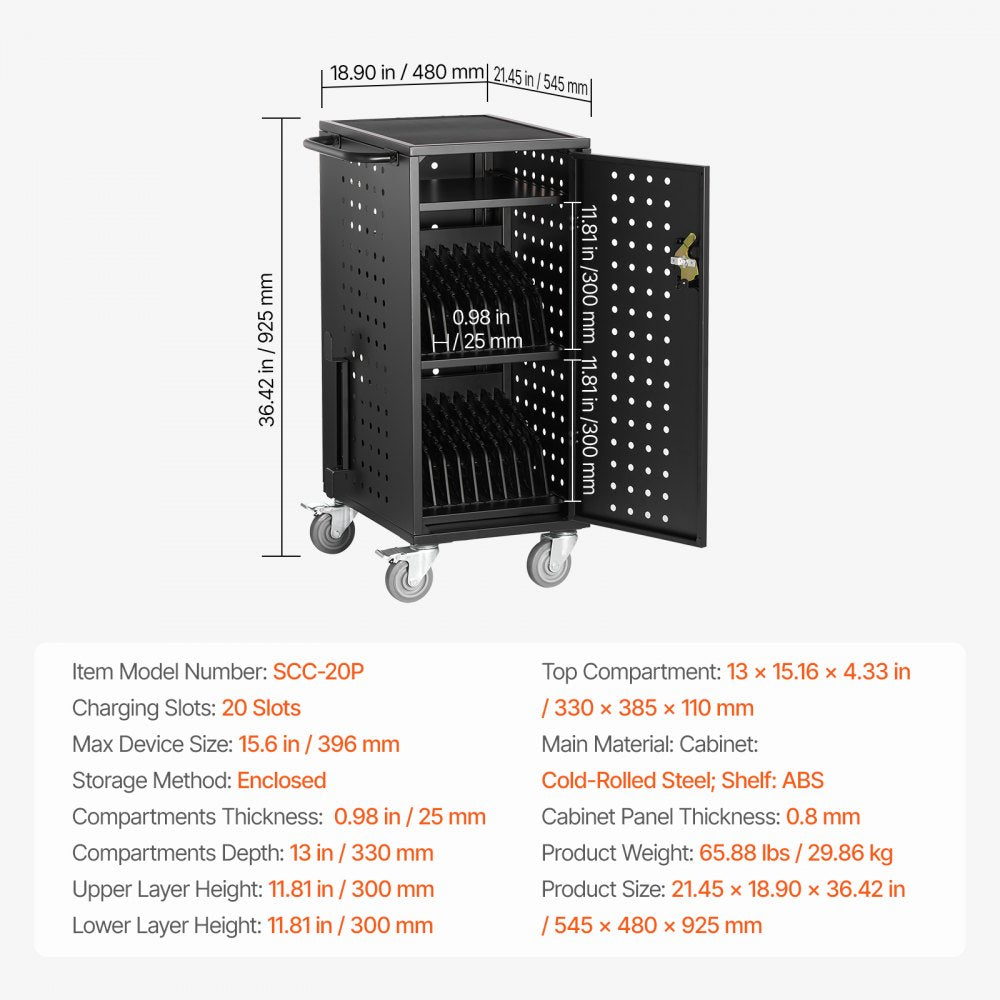 SCC-20P - 20-Device Metal Laptop Cart with Lockable Wheels