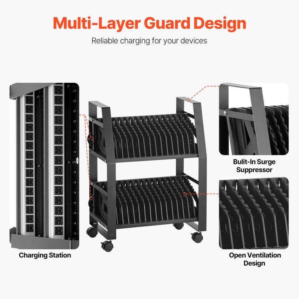 SOC-32P - Mobile Charging Cart for 32 Devices, 15.6" Screen, Durable Metal