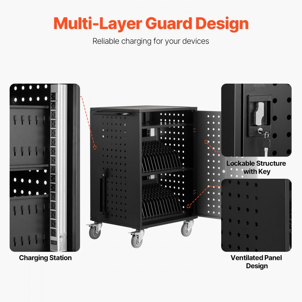 SCC-32P - Secure 32 Device Charging Cart with Wheels, Up to 15.6" Screens