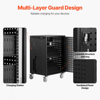 SCC-32P - Secure 32 Device Charging Cart with Wheels, Up to 15.6" Screens