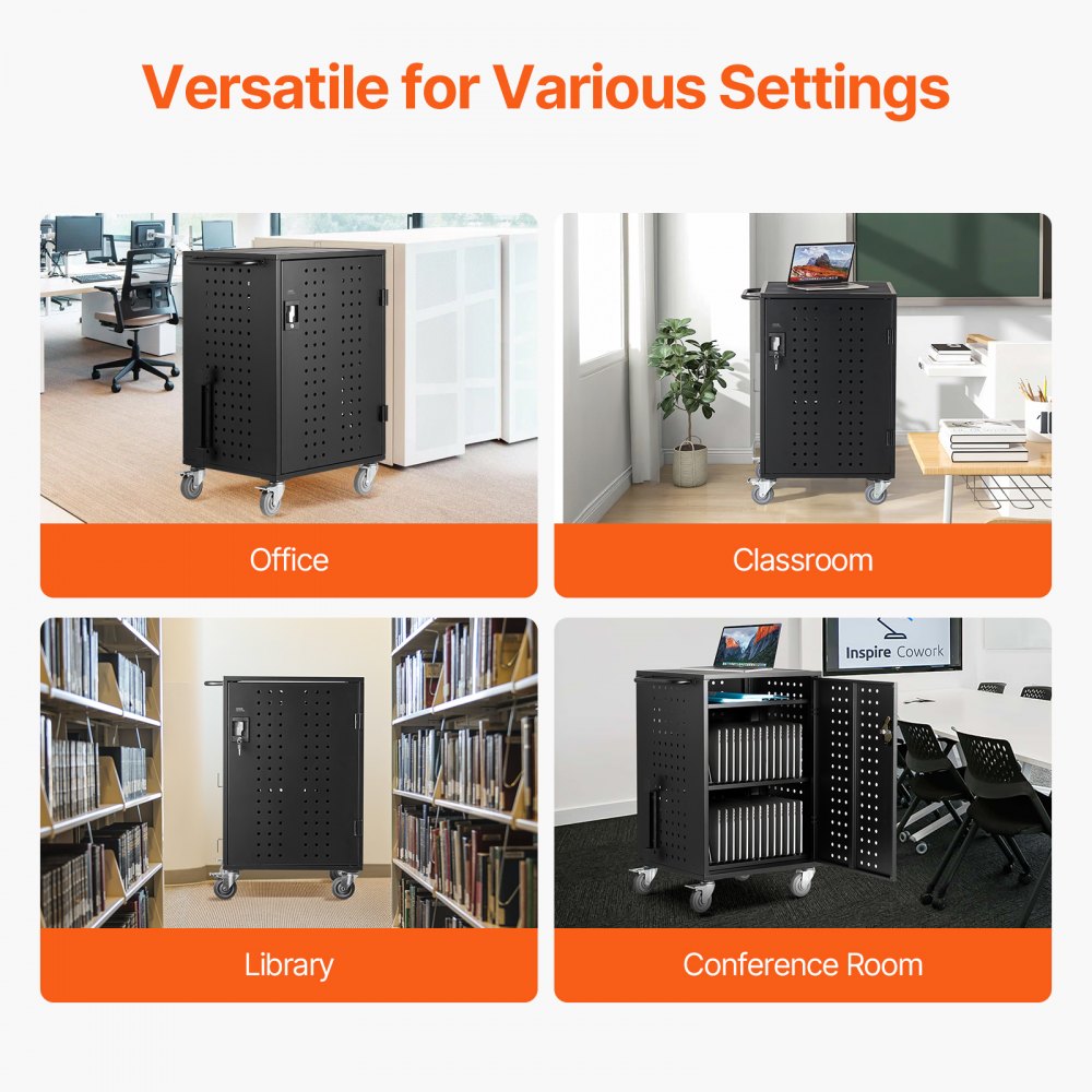 SCC-32P - Secure 32 Device Charging Cart with Wheels, Up to 15.6" Screens