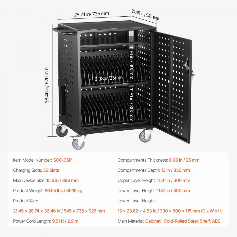 SCC-36P - 36-Slot Mobile Charging Cart for 15.6" Devices