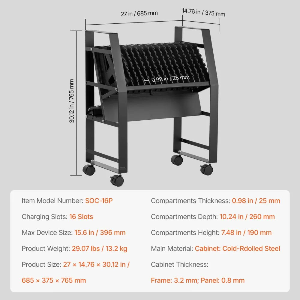 SOC-16P - Durable Mobile Charging Station for 16 Devices Up to 15.6"