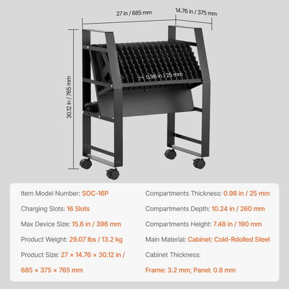 SOC-16P - Durable Mobile Charging Station for 16 Devices Up to 15.6"
