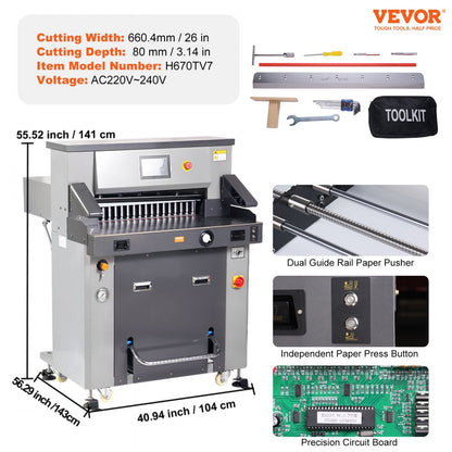 H670TV7 - Precision Electric Hydraulic Paper Cutter – 660.4mm, Cuts 800 Sheets