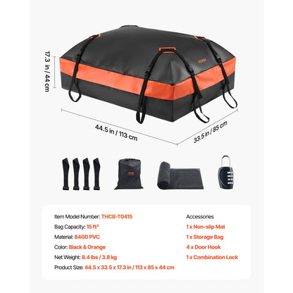 THCB-T0415 - Waterproof 15 Cubic Feet Car Rooftop Cargo Carrier Bag