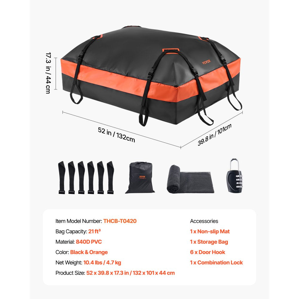 THCB-T0420 - 21 Cubic Feet Waterproof Rooftop Cargo Bag with Lock