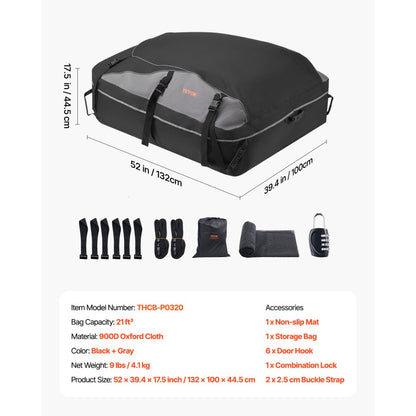 THCB-P0320 - 21 Cu Ft Waterproof Rooftop Carrier Bag for Safe Travel