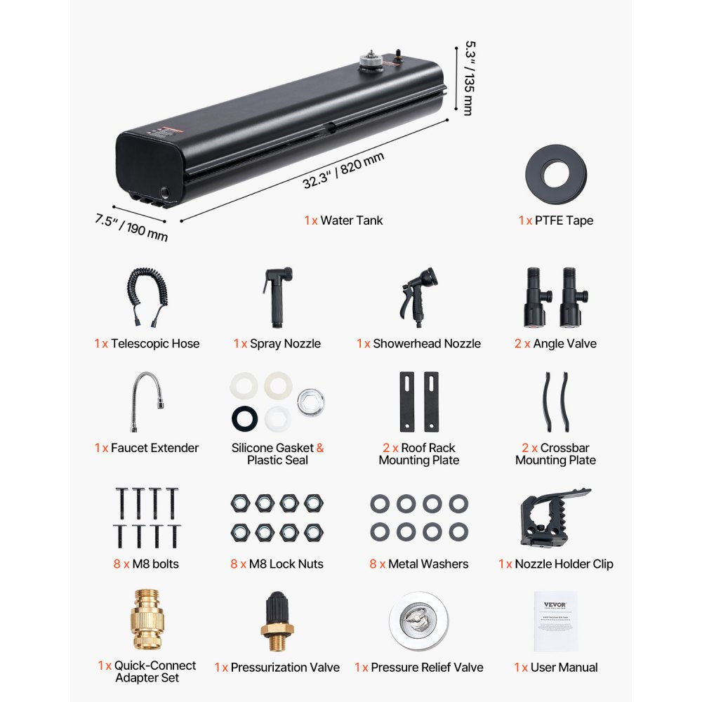 YK-SX-15L - 4 Gal Aluminum Roof Rack Water Tank for Outdoor Use