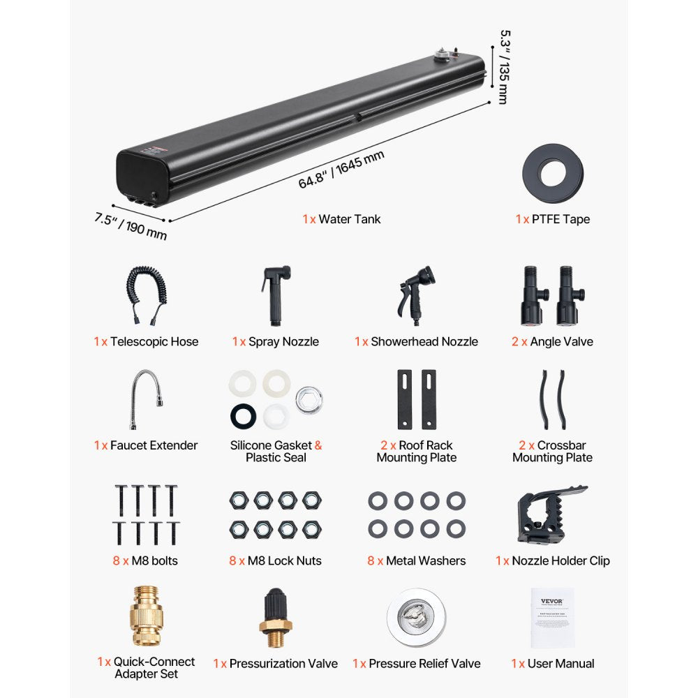 YK-SX-30L - 8 Gal Aluminum Roof Rack Water Tank for Outdoor Showers