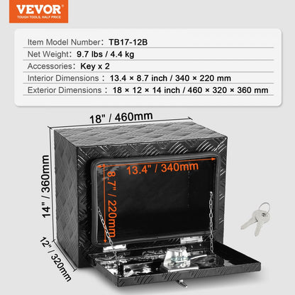 TB17-12B - Durable Aluminum Underbody Truck Tool Box with Lock & Seal