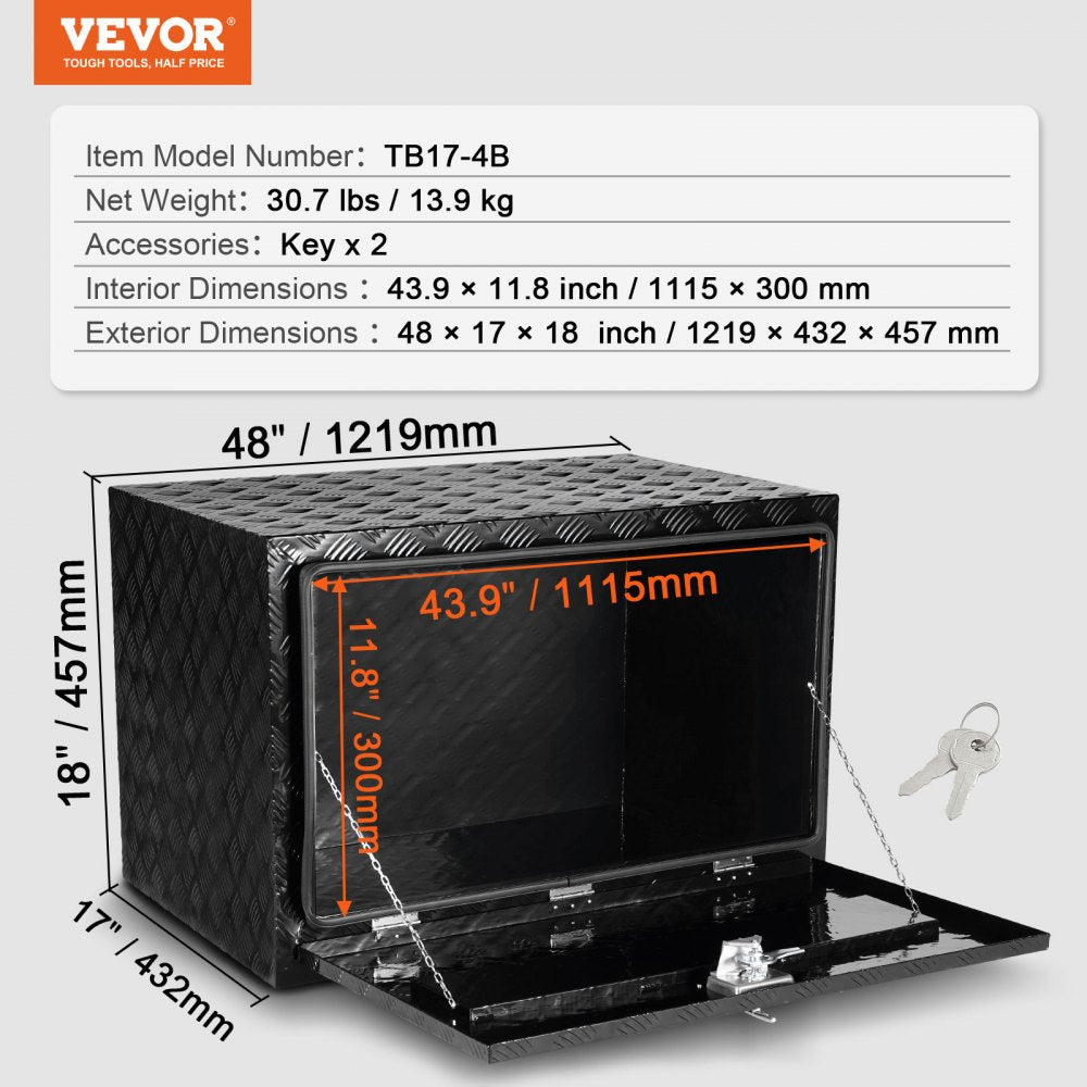 TB17-4B - Durable Aluminum Underbody Toolbox with Lock & Sealing Strip