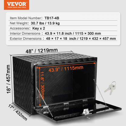 TB17-4B - Durable Aluminum Underbody Toolbox with Lock & Sealing Strip