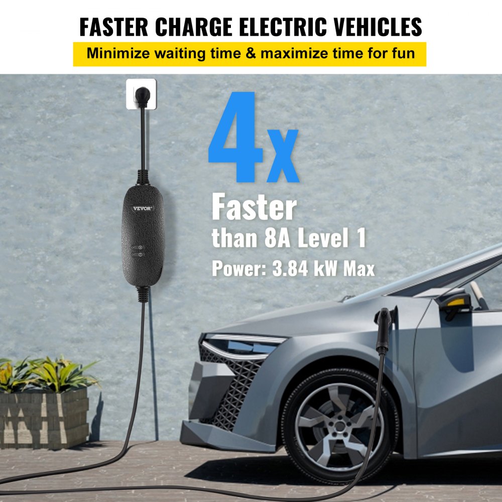 16A EV Charger - 25 ft NEMA 6-20 Fast Charger with LED Indicator