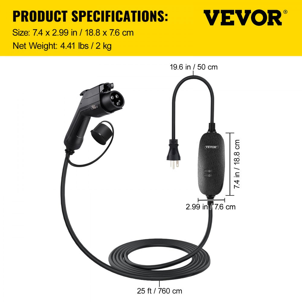 16A EV Charger - 25 ft NEMA 6-20 Fast Charger with LED Indicator
