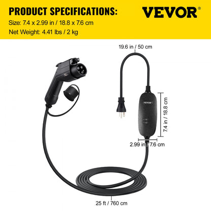 16A EV Charger - 25 ft NEMA 6-20 Fast Charger with LED Indicator