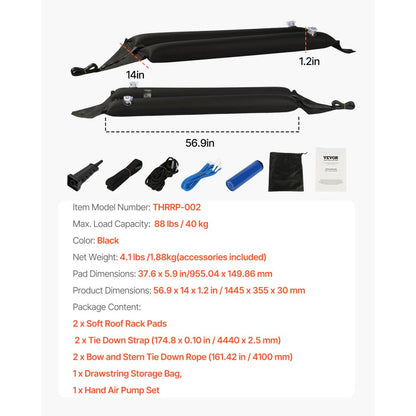 THRRP-002 - Soft Inflatable Roof Rack Pads for 88lbs Cargo Capacity