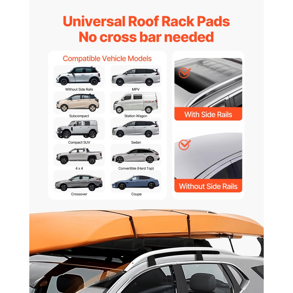SR02 - 15.5in Soft Roof Rack Pads for Kayaks & Canoes, 176lbs Capacity