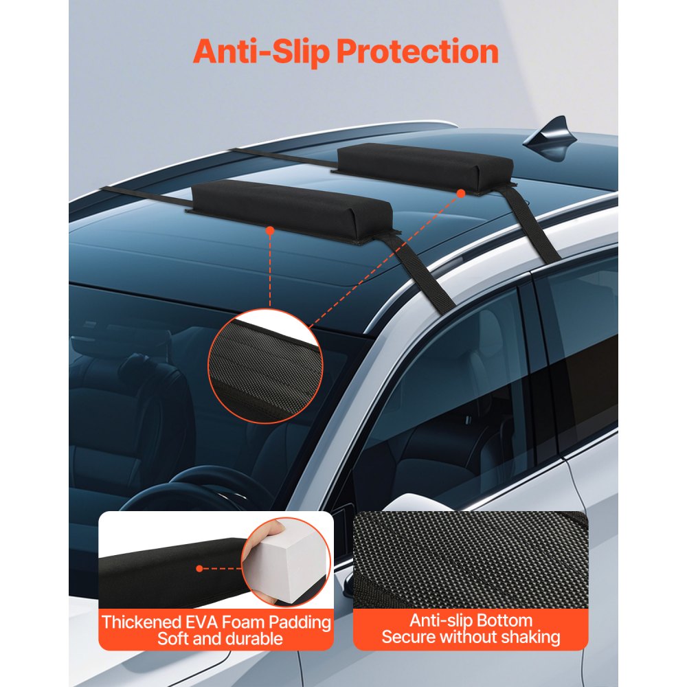 SR02 - 15.5in Soft Roof Rack Pads for Kayaks & Canoes, 176lbs Capacity