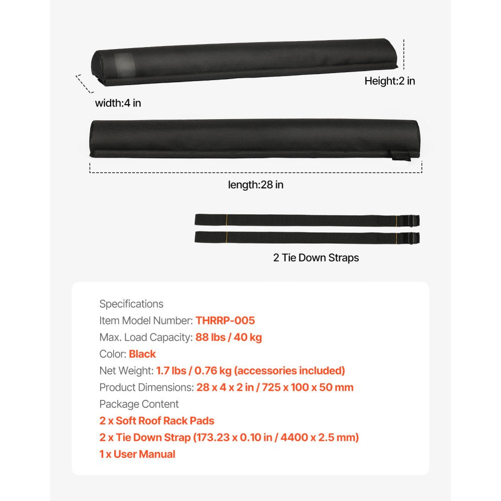 THRRP-005 - Durable Roof Rack Pads for Kayaks & Surfboards, Easy Install