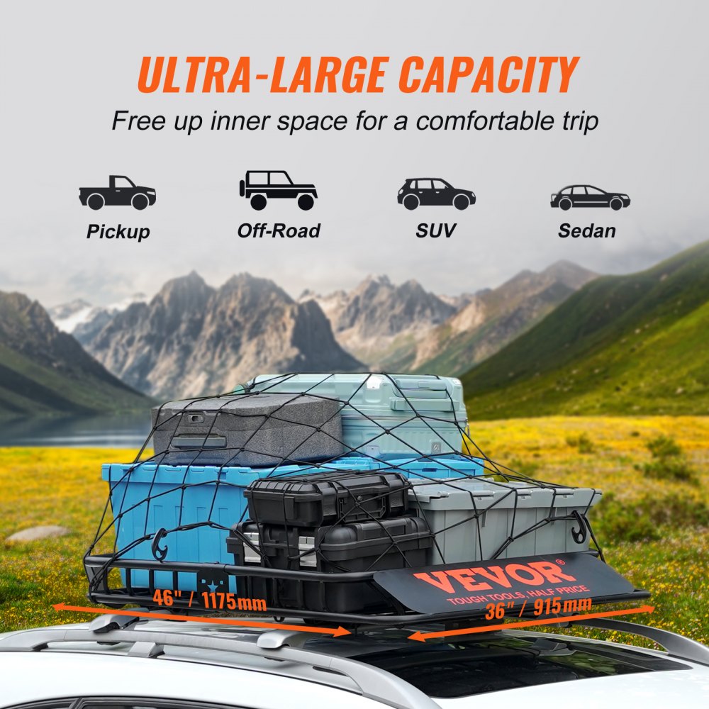 010758269370 - Durable 46"x36" Roof Rack Cargo Basket for SUVs & Trucks
