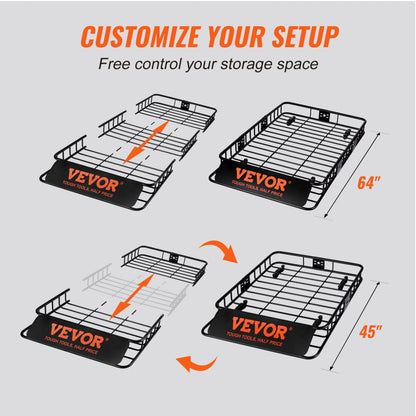 010648819336 - 64" Metal Roof Rack Cargo Basket with 200 lbs Capacity