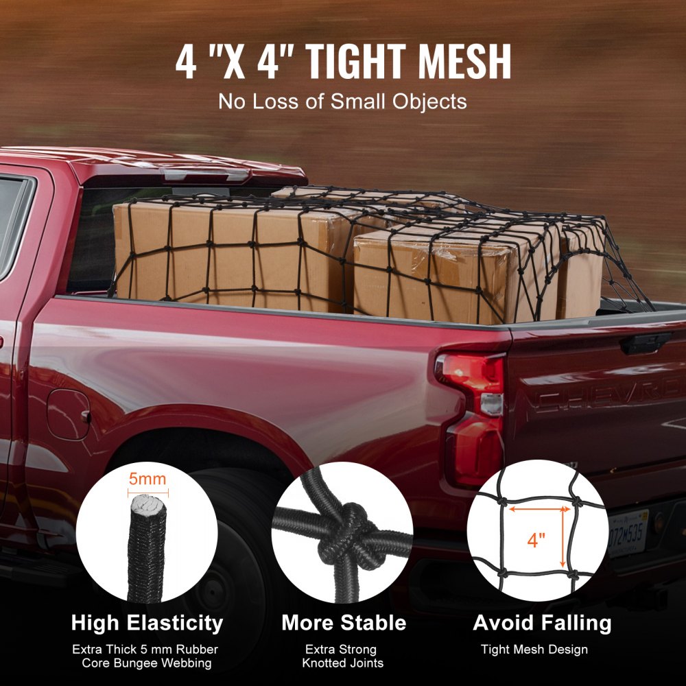 DJ-N4005 - 7.2' x 10.8' Heavy-Duty Bungee Cargo Net with 12 Carabiners