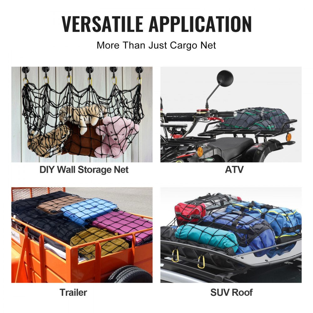 DJ-N4005 - 7.2' x 10.8' Heavy-Duty Bungee Cargo Net with 12 Carabiners