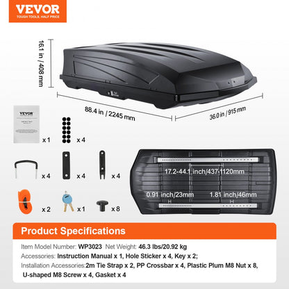 WP3023 - 22 Cu Ft Durable ABS Rooftop Cargo Box for Travel