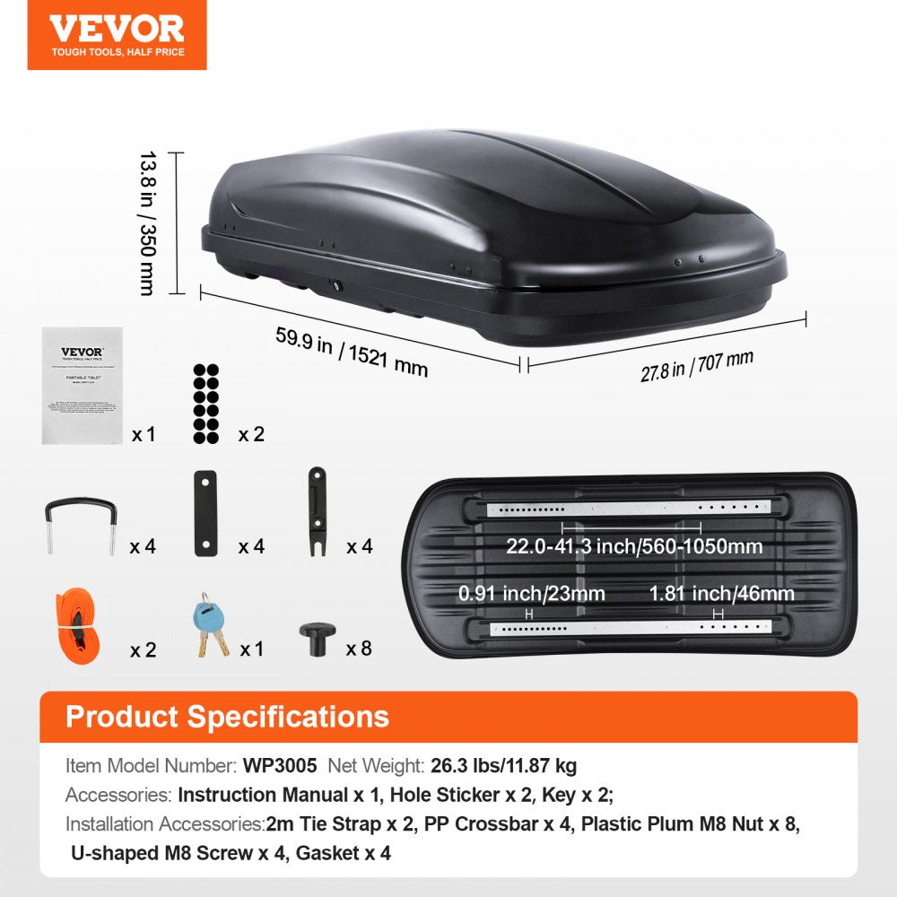 WP3005 - Durable 8 Cubic Feet ABS Rooftop Cargo Box for Outdoor Adventures