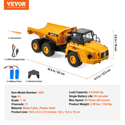 1553 - Remote-Controlled 1:18 Dump Truck with Sound & Light Effects