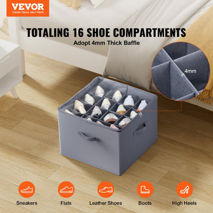 SUB-02 - 16-Compartment Under-Bed Shoe Organizer with Adjustable Dividers