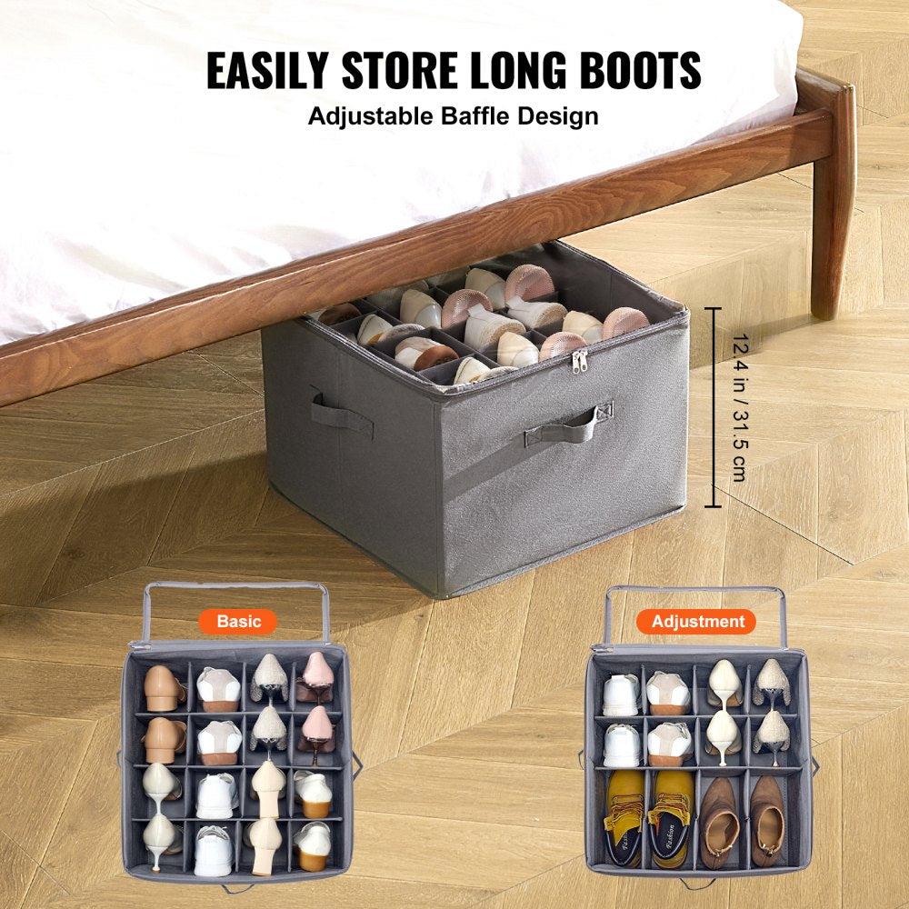 SUB-02 - 16-Compartment Under-Bed Shoe Organizer with Adjustable Dividers