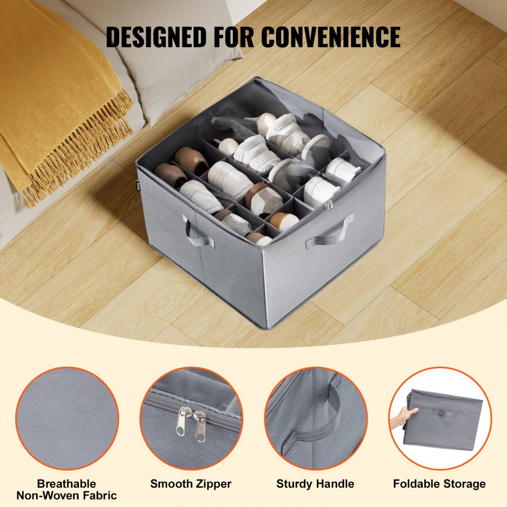 SUB-02 - 16-Compartment Under-Bed Shoe Organizer with Adjustable Dividers