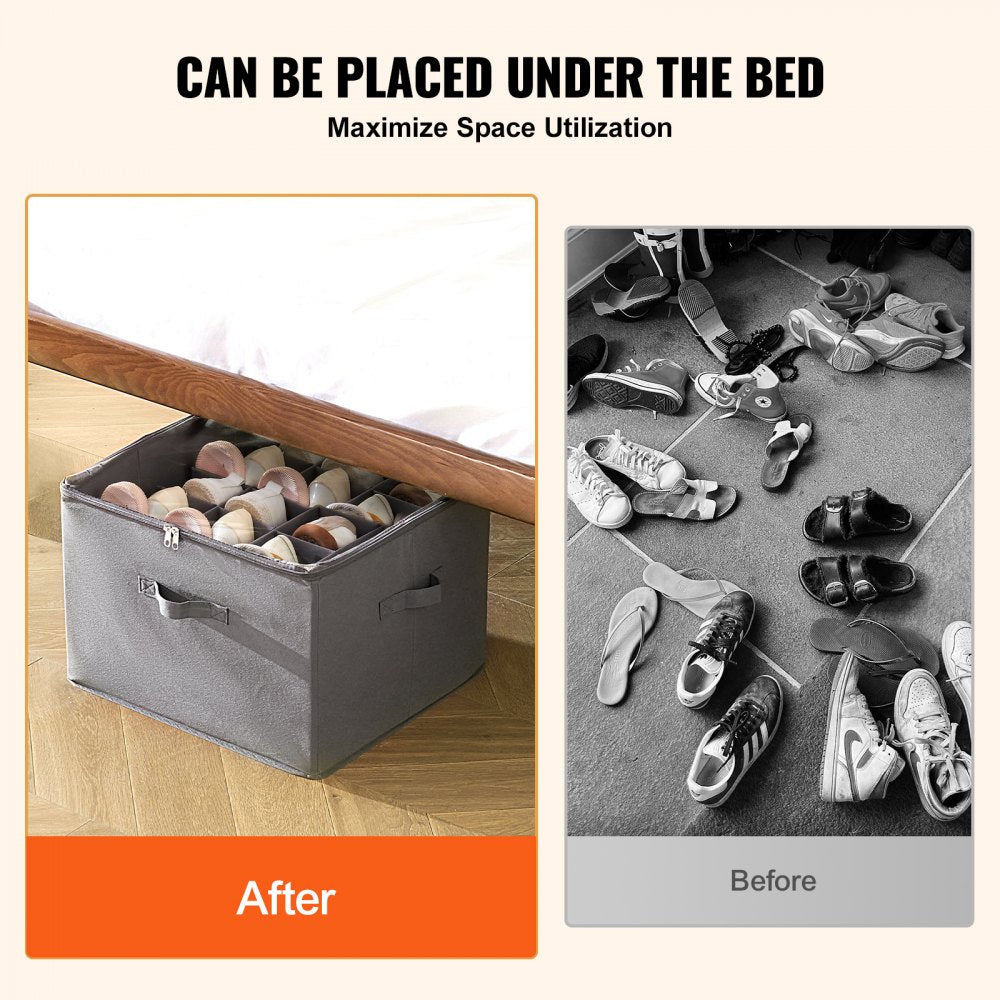 SUB-02 - 16-Compartment Under-Bed Shoe Organizer with Adjustable Dividers
