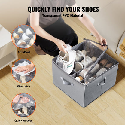 SUB-02 - 16-Compartment Under-Bed Shoe Organizer with Adjustable Dividers