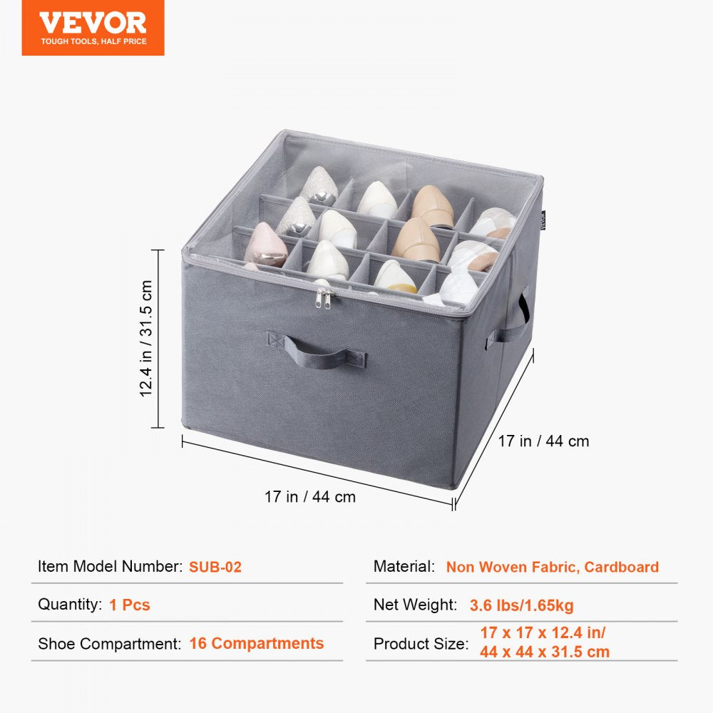 SUB-02 - 16-Compartment Under-Bed Shoe Organizer with Adjustable Dividers
