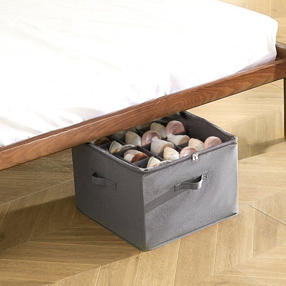 SUB-02 - 16-Compartment Under-Bed Shoe Organizer with Adjustable Dividers