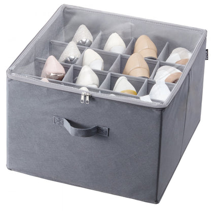 SUB-02 - 16-Compartment Under-Bed Shoe Organizer with Adjustable Dividers