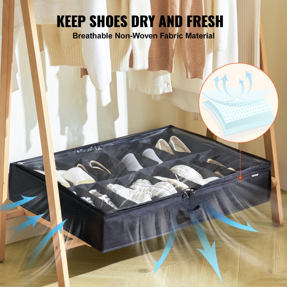 SUB-01 - Foldable Under Bed Shoe Organizer, 32 Pairs, PVC Cover