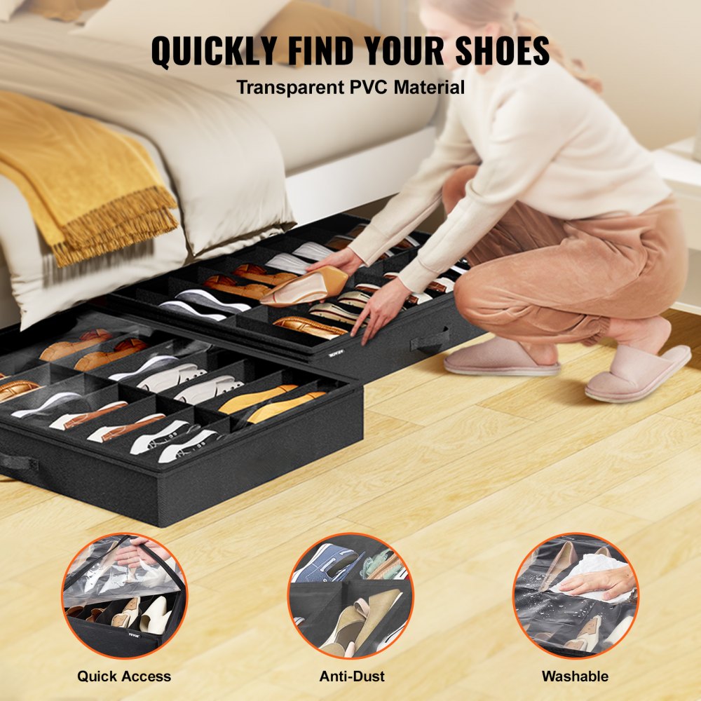SUB-01 - Foldable Under Bed Shoe Organizer, 32 Pairs, PVC Cover