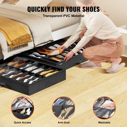 SUB-01 - Foldable Under Bed Shoe Organizer, 32 Pairs, PVC Cover