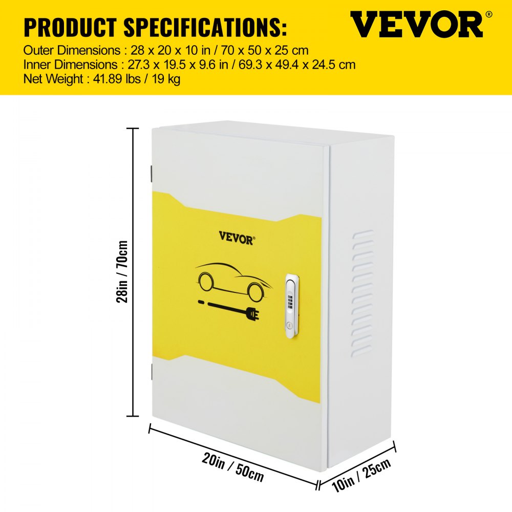 BOX-70x50x25 - Carbon Steel EV Charger Box with Lock & Air Outlets