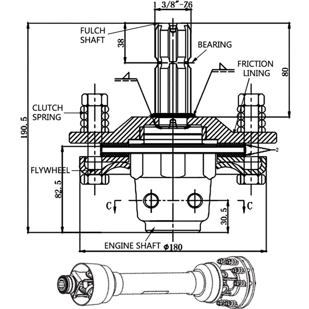 010786199019 - Heavy-Duty PTO Slip Clutch 1-3/8" for Rotary Attachments