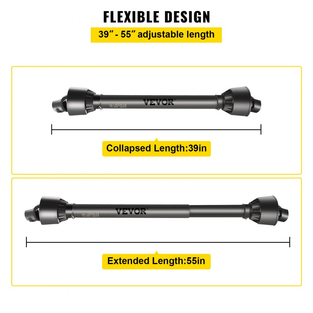 T4-BⅢP*1000mm*4.05.05B*4.05.A35 - Durable Steel PTO Shaft, 6-Spline, Adjustable Length
