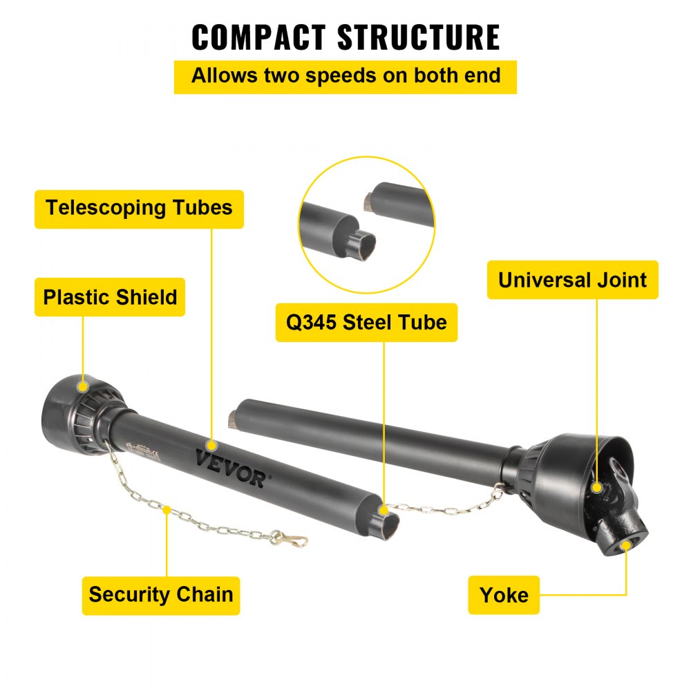 T4-BⅢP*1000mm*4.05.05B*4.05.A35 - Durable Steel PTO Shaft, 6-Spline, Adjustable Length