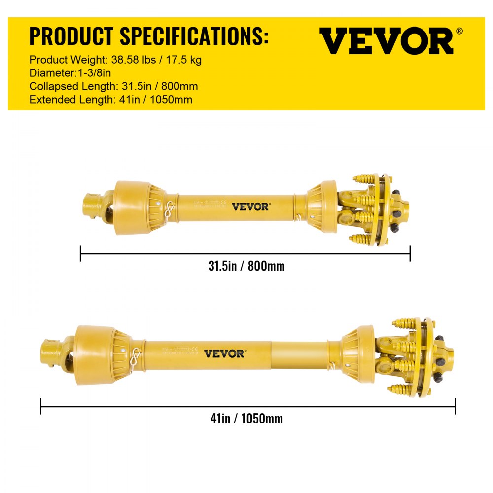 T4-YⅢP*800mm*4.05.05B*4FFV1 - 31.5"-41" Steel PTO Drive Shaft with Slip Clutch