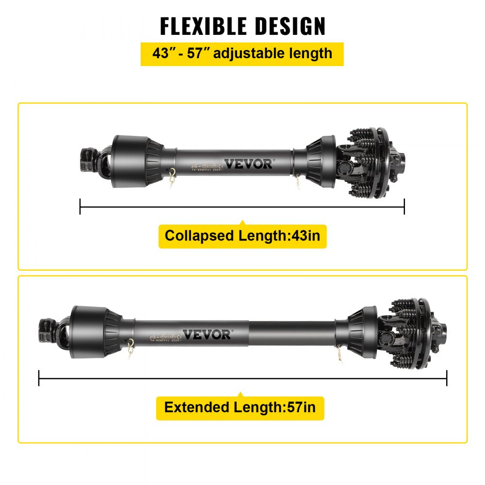 T5-BⅢP*1100mm*5.05.05B*5FFV1 - Durable 6-Spline PTO Drive Shaft, Adjustable 43"-57" Length