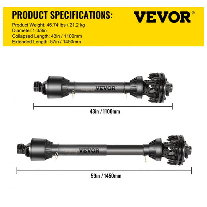 T5-BⅢP*1100mm*5.05.05B*5FFV1 - Durable 6-Spline PTO Drive Shaft, Adjustable 43"-57" Length