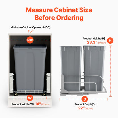 BB-LM50L02 - 50QT Double Pull-Out Kitchen Trash Can with Soft-Close Mechanism